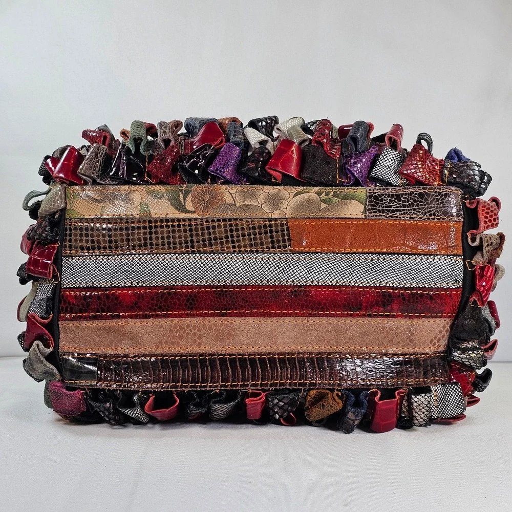 Arianna Dini Clara Handmade‎ Patchwork Leather Satchel Bag Textured Loops Boho